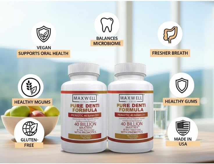 Pure Denti Pro Formula Probiotic 40 Billion CFU with Prebiotics Dental Health Bad Breathe Solution 60 Capsules 30 Day Supply (2)
