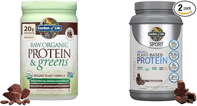 Garden of Life Powder Protein Greens Chocolate Organic 22 Ounce &amp Organic Vegan Sport Protein Powder Chocolate - Probiotics BCAAs 30g