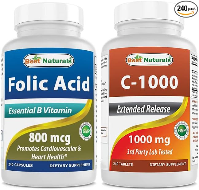 Best Naturals Folic Acid 800 mcg &amp Vitamin C 1000 mg