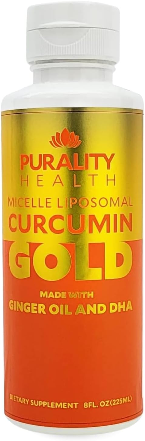PURALITY HEALTH Curcumin Gold from Turmeric with Ginger Oil &amp DHA Omega-3s Micelle Liposomal Enhanced Absorption Joint Health 15 Day Supply