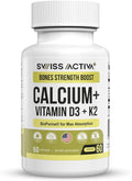 Swiss Activa+ Labs Calcium with Vitamin D3 &amp K2 – Vegan Non-GMO Bone &amp Teeth Support Supplement – Immune &amp Muscle Function – Heart Health D3 K2 Vitamins for Men &amp Women Gluten–60 Day