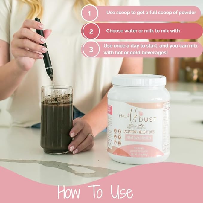 MILK DUST Protein Powder 660g | Breastfeeding Powder for Nursing Moms | Lactation Support Pea Powder | Vegan &amp Dairy-Free | Fudge Brownie | 22 Servings
