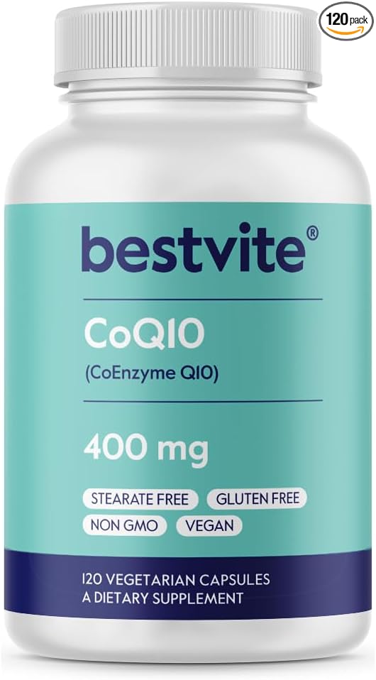BESTVITE Coenzyme CoQ10 400mg (120 Vegetarian Capsules) Naturally Fermented - No Stearates - Vegan - Gluten Free - Non GMO