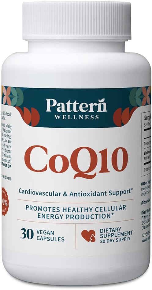 Pattern Wellness CoQ10 – 200mg Ubiquinone with BioPerine® Black Pepper Extract – Cellular Energy &amp Vitality Support – Non-GMO – 30 Vegan Capsules*