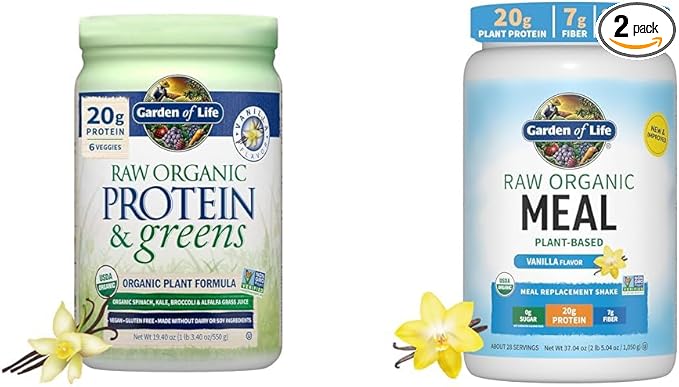 Garden of Life Raw Organic Protein &amp Greens Vanilla &amp Vegan Protein Powder - Raw Organic Meal Replacement Shakes