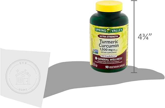 Spring Valley Turmeric Supplement | Turmeric Curcumin Supplement Ultra Strength 1500 mg 90 Count + STS Sticker.