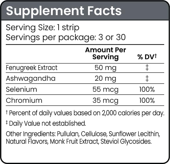 Riize Xtra Strips - Fast-Dissolving Oral Strips with Ashwagandha and Fenugreek for Performance and Stamina - 1 Month Supply - 30 Count