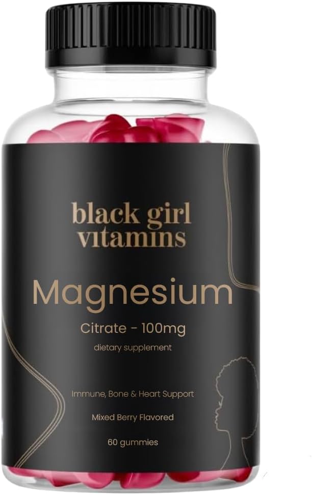 Black Girl Vitamins - Magnesium Gummies for Sleep Immunity and Bone Support. Magnesium Citrate Supplement with (100mg) per Serving Gluten-Free (Mixed Berry). 60ct