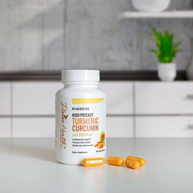 Dr. Colbert MD High Potency Turmeric Curcumin with Bioperine | by Divine Health | Black Pepper for Absorption | Sunflower Phosphatidylcholine | 500mg 95% Curcuminoids | 60 Servings