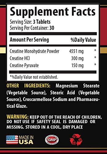 Muscle Hypertrophy - CREATINE TRI-Phase - PRE &amp Post Workout - creatine raw - 3 Bottles (270 Tablets)