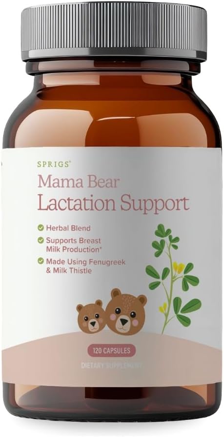 SPRIGS Mama Bear Herbal Lactation Support 120 Capsules | Breastfeeding Supplement with Galactagogue Herbs Like Fenugreek &amp Milk Thistle to Support Breastmilk Production | for Nursing or Pumping M