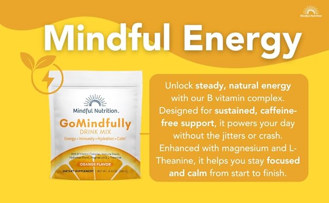 GoMindfully Orange Super Calm Magnesium Powder Drink Mix for Hydration Recovery Immunity and Energy with Trace Minerals Essential Vitamins L-Theanine and B Vitamin Complex