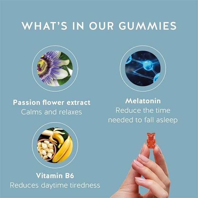 Bears with Benefits Vegan Melatonin 5mg Gummies Sleep Gummies for Reduced time to Fall Asleep with Vitamin B6 &amp Passion Fruit Extract - Super Snooze Sleep Vitamin (90 Gummies)