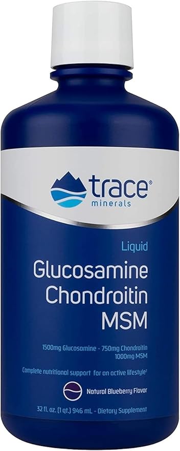 Trace Minerals Liquid Glucosamine Chondroitin MSM | Complete Dietary Supplement for Active Lifestyle | Supports Joints Cartilage &amp Mobility | Natural Blueberry Flavor | 32 Servings 32 fl oz