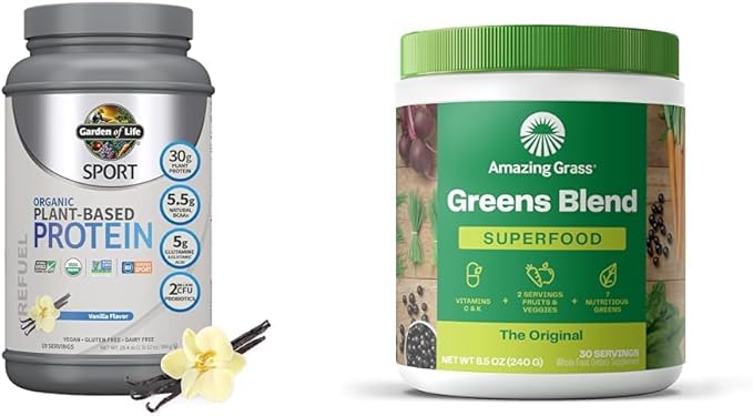 Garden of Life Organic Vegan Sport Protein Greens Blend Superfoods with Probiotics and BCAAs for Immunity 30 Servings Each
