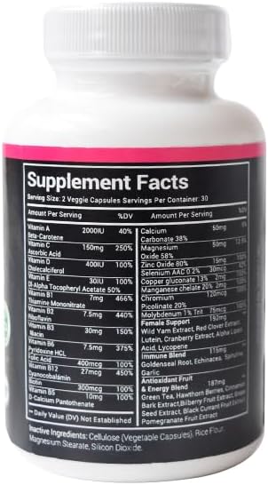 Stellar Labs Low FODMAP Vegan Women's Ultra Multi-Vitamin | Easy to Digest Daily Multivitamin Without Iron | Low Energy Supplement Female Support | Easy to Swallow Veggie Capsules | 60 Count