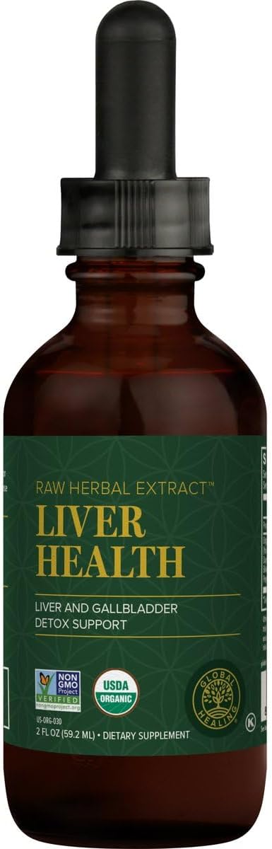 Global Healing Center - Liver Health - Organic Milk Thistle Supplement for Detox &amp Gallbladder Support - Dandelion Root Supplement for Cleanse &amp Repair (2 Fl Oz)