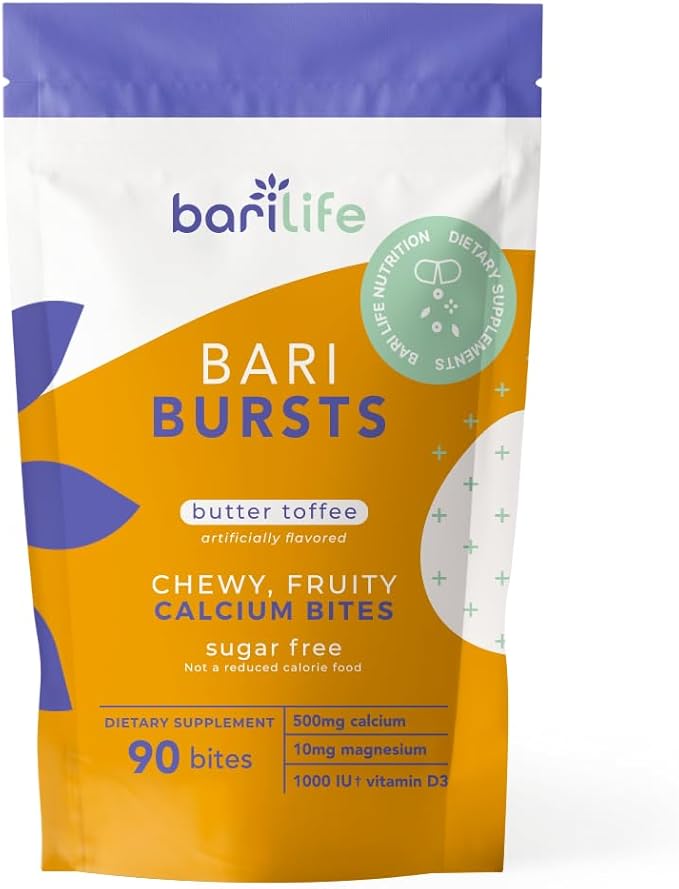 Bari Life Just One Once Daily Bariatric Multivitamin with Iron (30 Tablets) and BariBurst Calcium Citrate Soft Chews for Gastric Bypass Gastric Sleeve and Duodenal Switch (Butter Toffee)