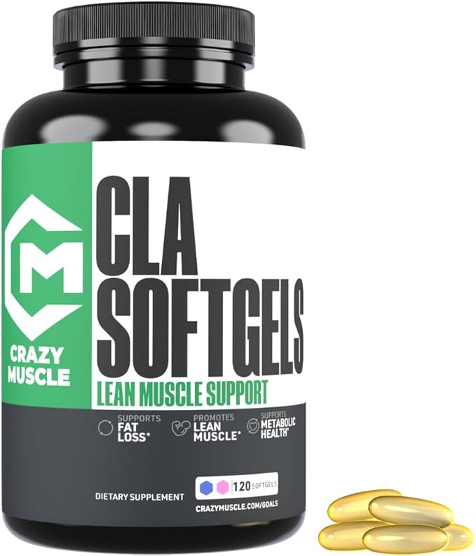 Crazy Muscle CLA 1000mg Conjugated Linoleic Acid Fat Burner for Weight Management &amp Muscle Definition High Potency Keto-Friendly Non-Stimulant CLA Supplement Non-GMO 120 Serving Softgels