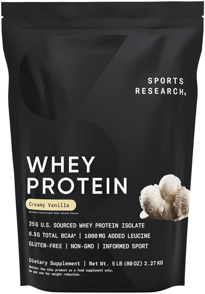 Sports Research Creamy Vanilla Whey Protein (63 Servings) Variety Hydrate Electrolytes with Vitamins &amp Minerals (16 Packets) and Creatine Monohydrate (100 Servings)