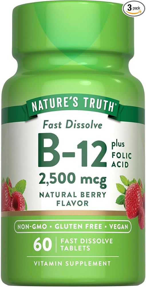 Nature's Truth Vitamin B-12 2500 McgPlus Folic Acid Natural Berry Flavor 60 Count (Pack of 3)