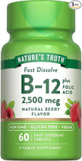 Nature's Truth Vitamin B-12 2500 McgPlus Folic Acid Natural Berry Flavor 60 Count (Pack of 3)