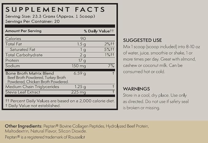 TERRA ORIGIN Collagen Peptides Powder | Bone Broth Hydrolized Collagen Type I and III Protein Supplement | for Women and Men Hair Skin Nail and Joint Support | Vanilla (20 Servings)
