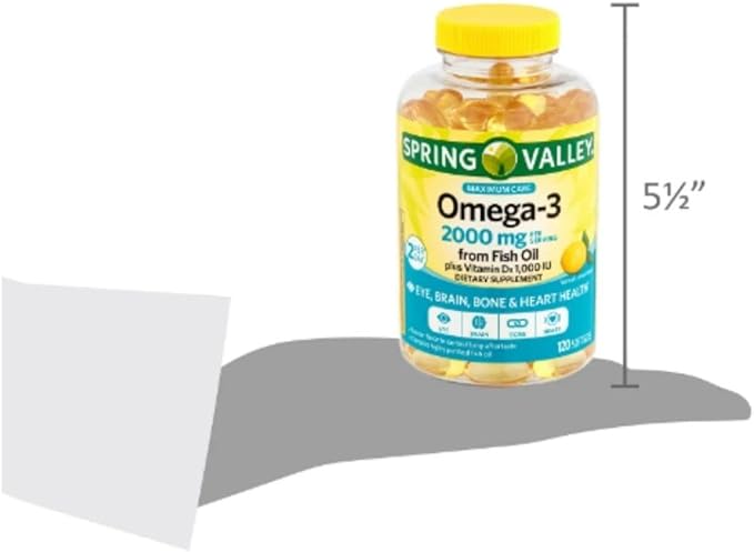 Spring Valley Omega-3 from Fish Oil 2000 mg Maximum Care 120 count + STS Sticker.