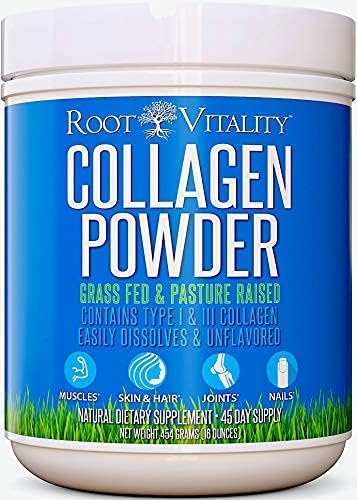 Root Vitality Collagen Peptides Powder - Grass-Fed Pasture-Raised Hydrolyzed Protein Supplement for Skin Hair &amp Nails - Non-GMO Zero Sugar Daily Supplement for Men &amp Women (45 Servings)