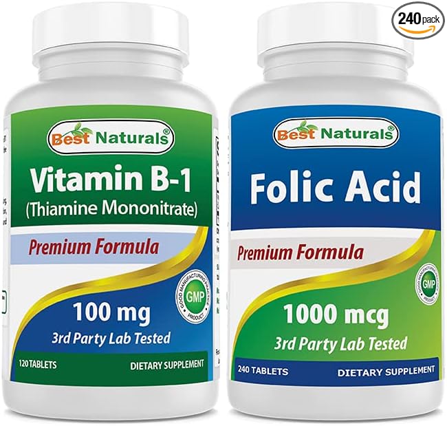 Best Naturals Vitamin B1 as Thiamine Mononitrate 100 mg &amp Folic Acid 1000 mcg