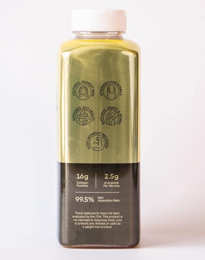 Liquid Collagen Protein w/Hyaluronic Acid &amp Vitamin C - Gold Edition (Apple) 16000mg (16g) Hydrolyzed Collagen Peptides for Healthy Hair Skin Nails &amp Joints - 15oz Bottle