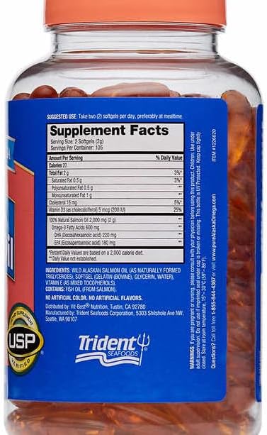 Amerivite Pure Alaska 1000mg Omega-3 Wild Alaskan Salmon Oil Softgels