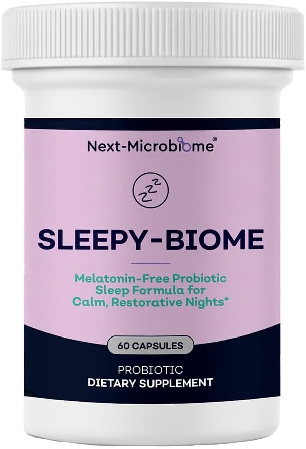 Sleepy-Biome – Melatonin-Free Probiotic Sleep Formula with GABA L-Theanine 5-HTP Valerian Lavender Lemon Balm &amp Ashwagandha – Gut-Brain Axis Support for Calm Restorative Sleep – 60 Capsules