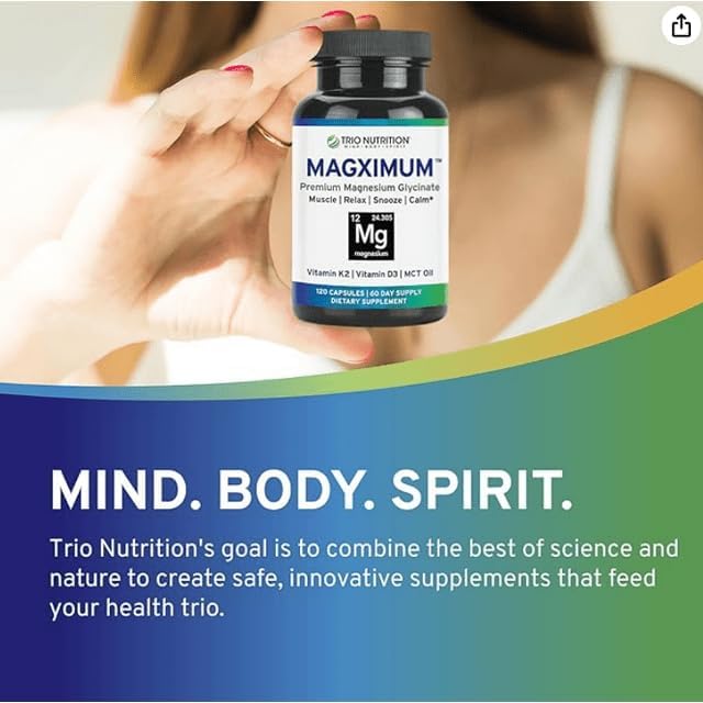 Trio Nutrition MagX Magnesium Glycinate Vitamin D3 Vitamin K2 &amp MCT Oil | Chelated Magnesium Supplement | Calm Relaxation &amp Recovery | Be Well Rested &amp Start Your Day with Magximum