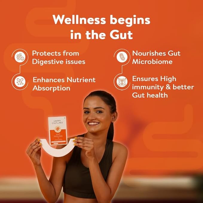 Happy Cultures Gut Feeling Digestion Supplement Probiotics Bacillus Coagulans 4.1 Billion Cfu to Help Bloating Ibs Digestion Clinically Tested - 30 Veg Capsules Pack of 2