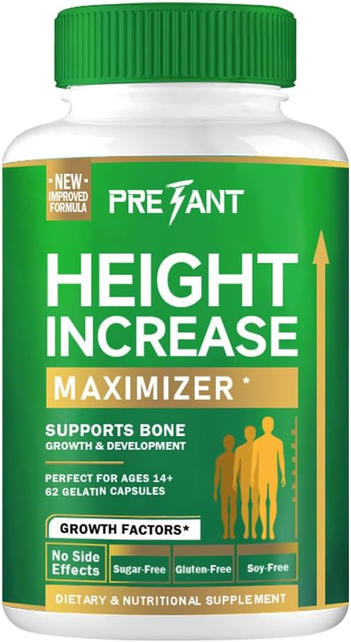 PRETANT- Growth Capsules to Grow Taller - Height Increase Maximizer with Calcium for Bone Strength -Natural Get Taller Supplement for Adults Teens &amp Kids - Dietary Edible Healthcare Fitness