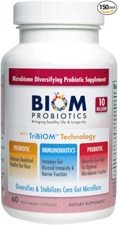 Biom Probiotics 3-in-1 Formula (Cold Shipped) with 10 Billion Flora Probiotics Prebiotics and Immunobiotics for Healthy Life &amp Longevity - Diversifies Gut Microflora and Microbiome - for Men &amp