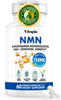 NMN 750mg Per Capsule - 99% Pure Nicotinamide Mononucleotide - Increased NAD+ Mitochondrial Function Healthy Aging Brain Health &amp Energy Support - 60 Capsules Non GMO Gluten Free Supplement