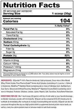Metabolic Nutrition Whey Protein Isolate ISO PWDR Strawberry Cream 3.04lb 23 Servings 26g Protein Fast Digesting Zero Carbs Delicious Flavor Very Low Carbs &amp Fat Zero Lactose
