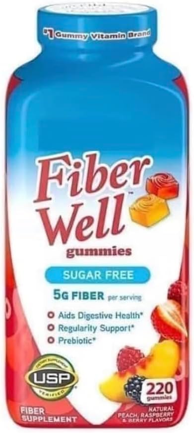 Vita Fiber Well Gummies Sugar Free Peach Raspberry &amp BlackBerry Flavors 220 Count Pack of 1