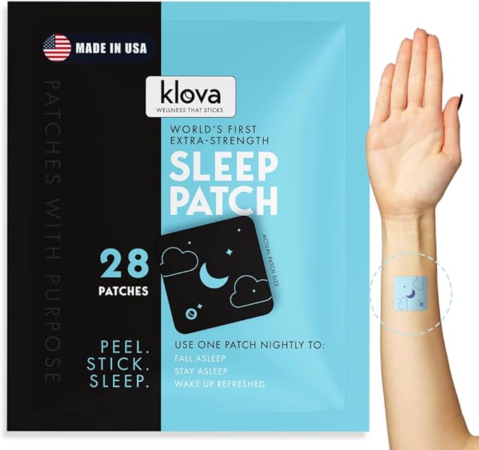 Klova Extra Strength Sleep Patches for Adults | Natural Sleep Aid with 6mg Melatonin Valerian &amp L-Theanine | Non-Habit-Forming Deep Sleep Support for Men &amp Women | 28 Patches
