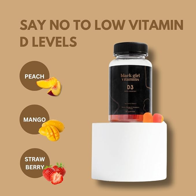 Black Girl Vitamins - Vitamin D3 Gummies for Immune Energy and Bone Support 2000IU (50mcg) Vitamin D per Serving Gluten-Free Vitamin D Gummies