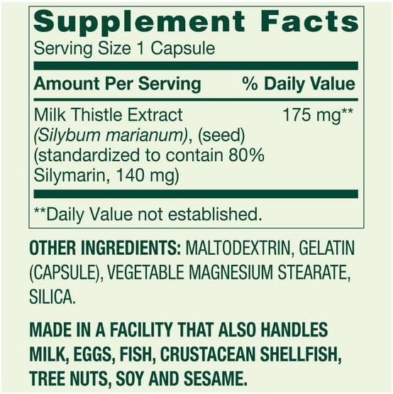 Standardized Extract Milk Thistle Supplement 175 mg 180 Count Value Size