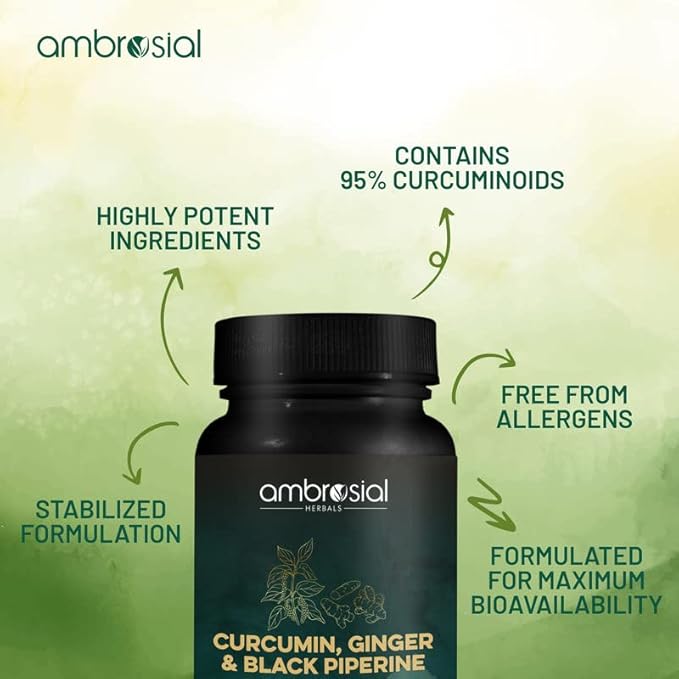 AMBROSIAL Curcumin with Piperine (Black Pepper) &amp Ginger | (Pack of 1-60 Capsules)