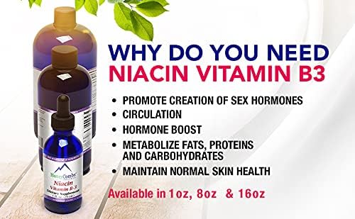 HoneyCombs Vitamin B3 Niacin Supplement Liquid Drops - High Potency Vitamin B3 Liquid Drops for Men &amp Women - Maintain Digestive System Skin Tongue Energy and More - Vegan Niacin Drop (8 Fl oz)