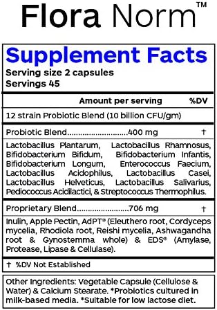 Professional Botanicals Flora Norm - 12-Strain Potent Vegan Probiotic Mix (10 Billion CFU/gm.) Supports Digestive and Immune Health 90 Vegetarian Capsules