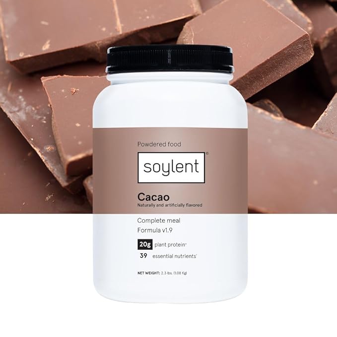 Soylent Complete Nutrition Meal Replacement Protein Powder Cacao - Plant Based Vegan Protein 39 Essential Nutrients - 36.8oz