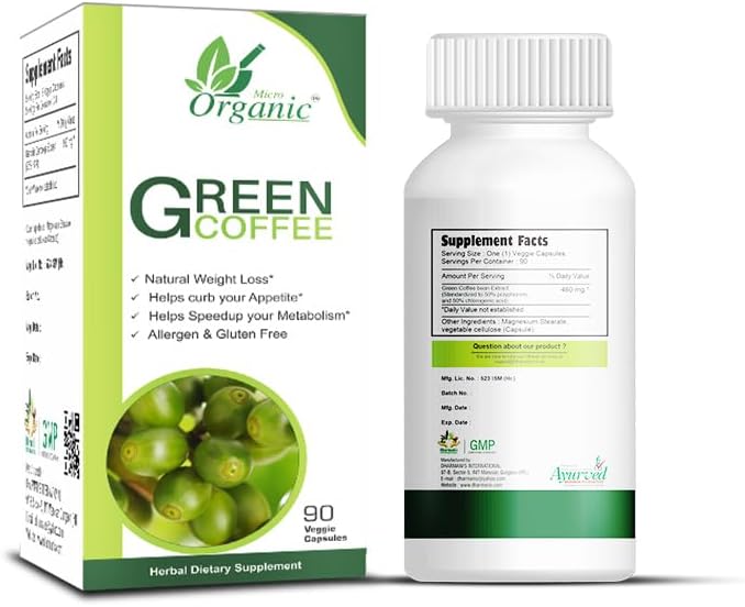 Green Coffee Bean Extract 480mg with Magnesium Stearate Venetable Cellulose (Capsules) 180 Capsules Pack of 2 (90 Pills x2)