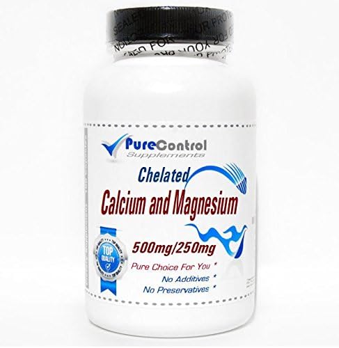 Chelated Calcium and Magnesium 500mg / 250mg // 200 Capsules // Pure // by PureControl Supplements