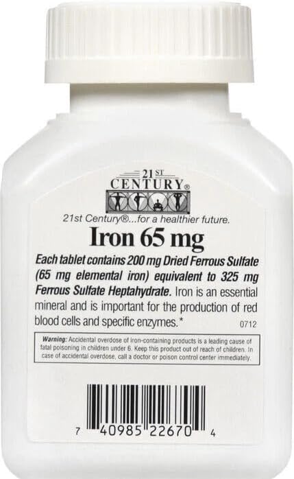 21st Century Iron 65 mg with Ferrous Sulfate 325 mg - 100 Tablets Pack of 6